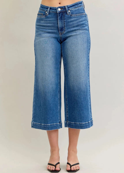 Judy Blue Mid Rise Crop Wide Leg Jeans - Trendsi