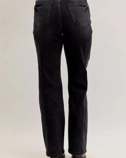 Judy Blue Mid Rise Straight Western Seam Detail Jeans - Trendsi