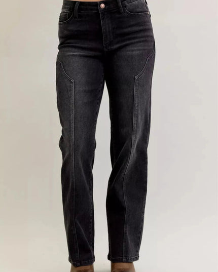 Judy Blue Mid Rise Straight Western Seam Detail Jeans - Trendsi