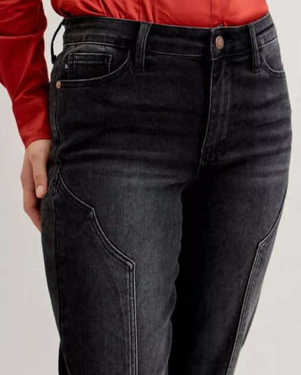 Judy Blue Mid Rise Straight Western Seam Detail Jeans - Trendsi
