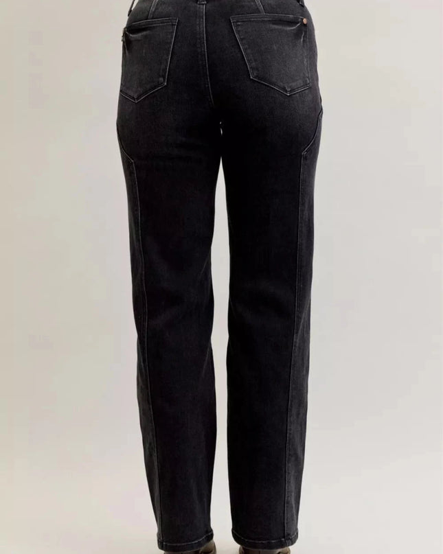 Judy Blue Mid Rise Straight Western Seam Detail Jeans - Trendsi