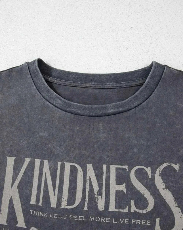 Kindness Butterflies Graphic Mineral Wash Loose Tee - Trendsi