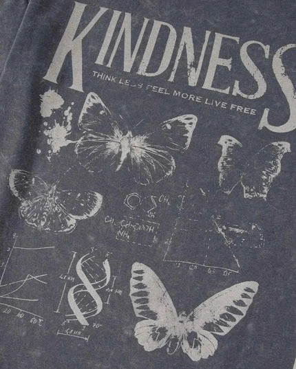 Kindness Butterflies Graphic Mineral Wash Loose Tee - Trendsi