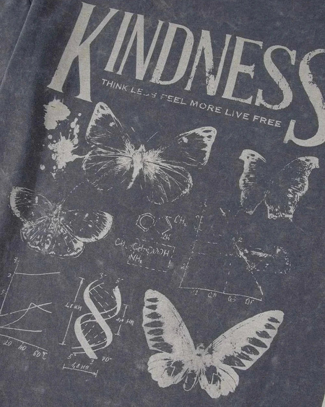 Kindness Butterflies Graphic Mineral Wash Loose Tee - Trendsi