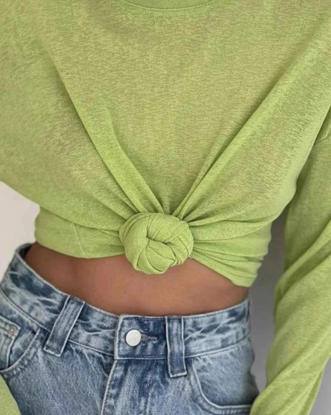 Knotted Long Sleeve T-Shirt - Trendsi