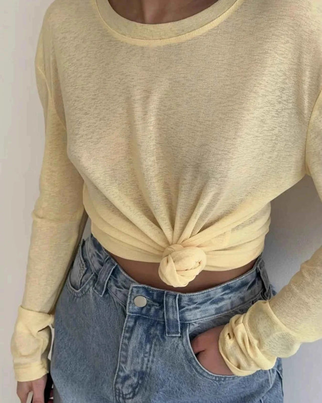 Knotted Long Sleeve T-Shirt - Trendsi