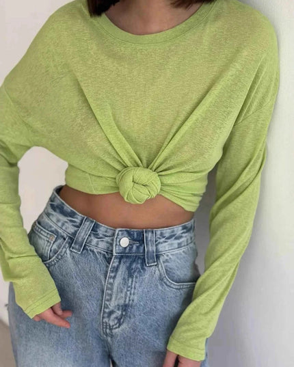 Knotted Long Sleeve T-Shirt - Trendsi