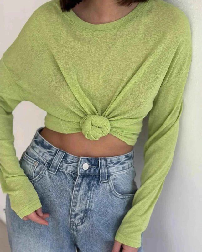 Knotted Long Sleeve T-Shirt - Trendsi