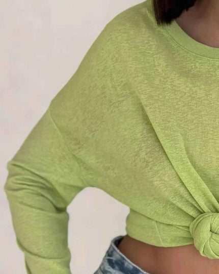Knotted Long Sleeve T-Shirt - Trendsi