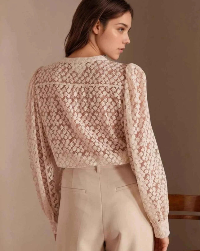 Lace Long Sleeve Shirt - Trendsi