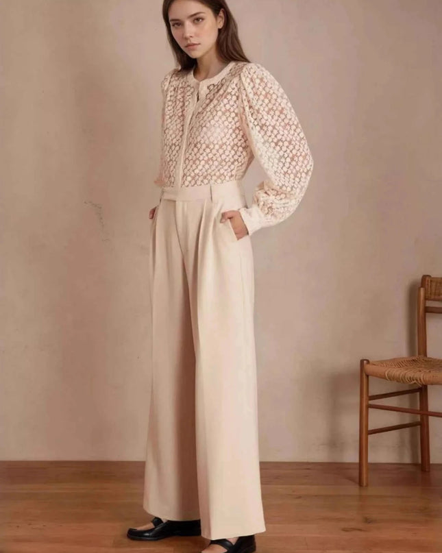 Lace Long Sleeve Shirt - Trendsi