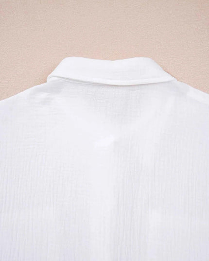 Lace Sleeve Button Down Shirt - Trendsi