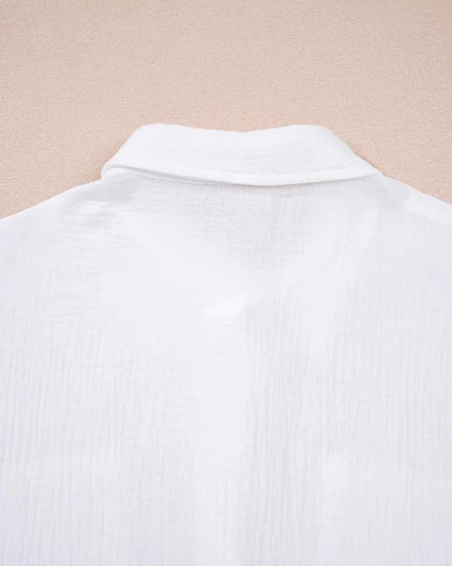 Lace Sleeve Button Down Shirt - Trendsi