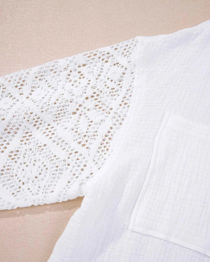 Lace Sleeve Button Down Shirt - Trendsi