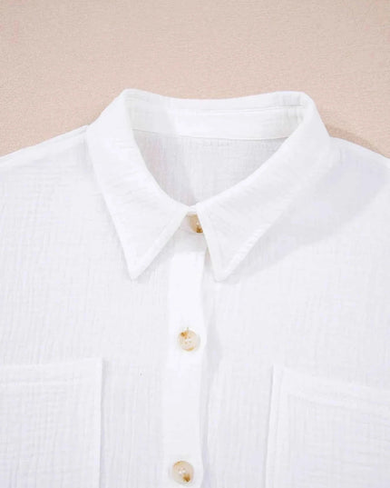 Lace Sleeve Button Down Shirt - Trendsi