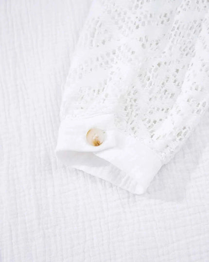 Lace Sleeve Button Down Shirt - Trendsi