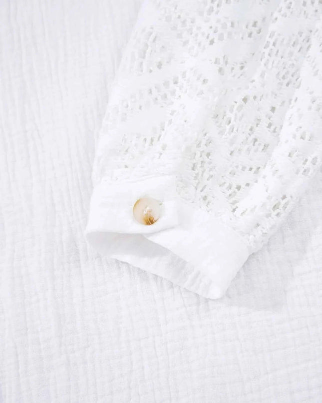 Lace Sleeve Button Down Shirt - Trendsi