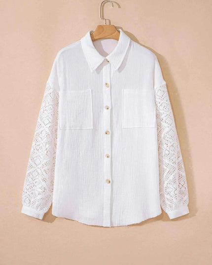 Lace Sleeve Button Down Shirt - Trendsi