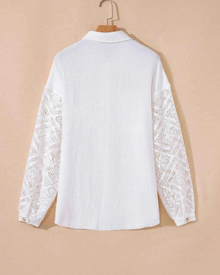 Lace Sleeve Button Down Shirt - Trendsi