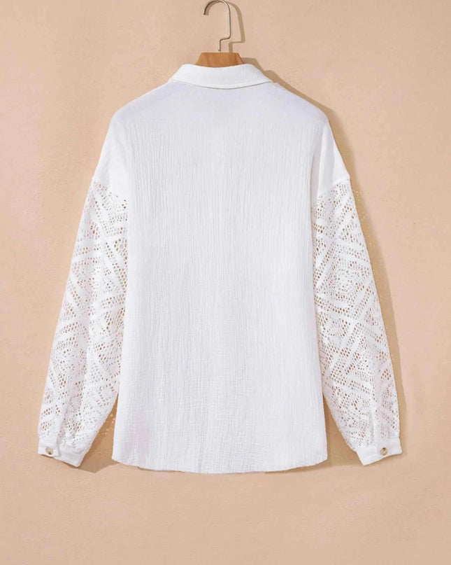 Lace Sleeve Button Down Shirt - Trendsi