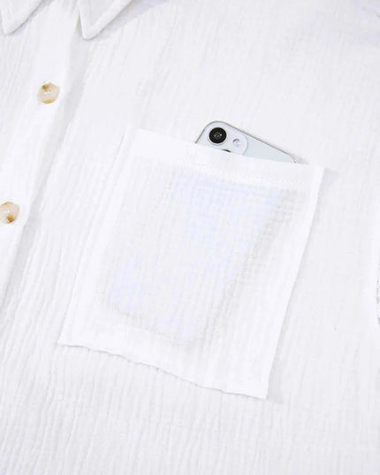 Lace Sleeve Button Down Shirt - Trendsi