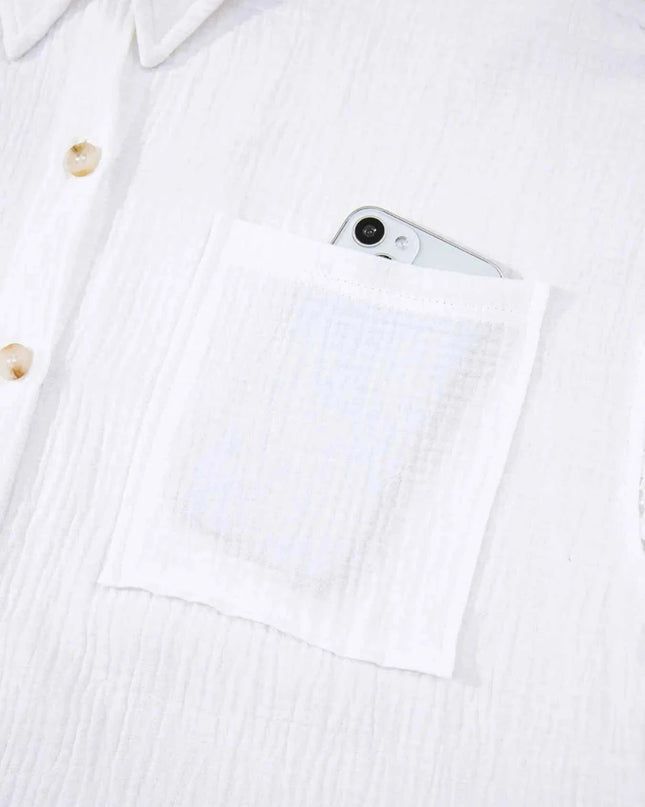 Lace Sleeve Button Down Shirt - Trendsi