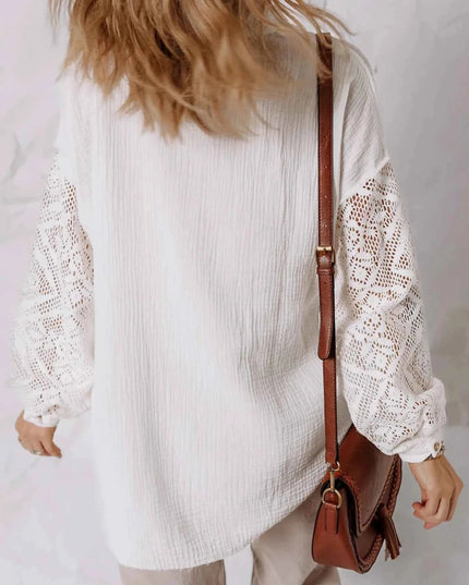 Lace Sleeve Button Down Shirt - Trendsi