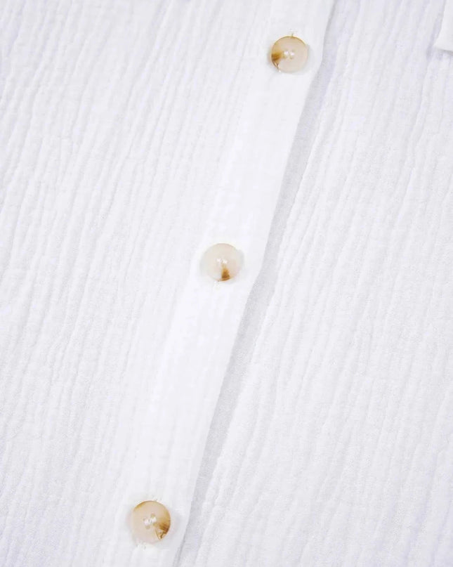 Lace Sleeve Button Down Shirt - Trendsi