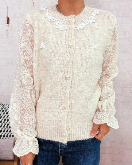 Lace Sleeve Button - Up Cardigan - Trendsi