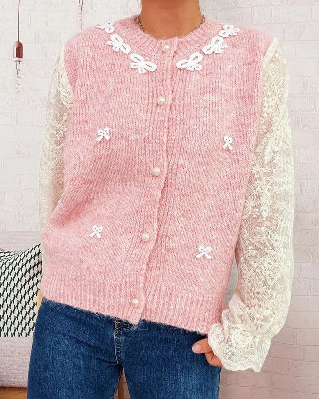 Lace Sleeve Button - Up Cardigan - Trendsi
