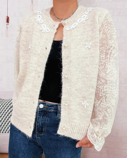 Lace Sleeve Button - Up Cardigan - Trendsi