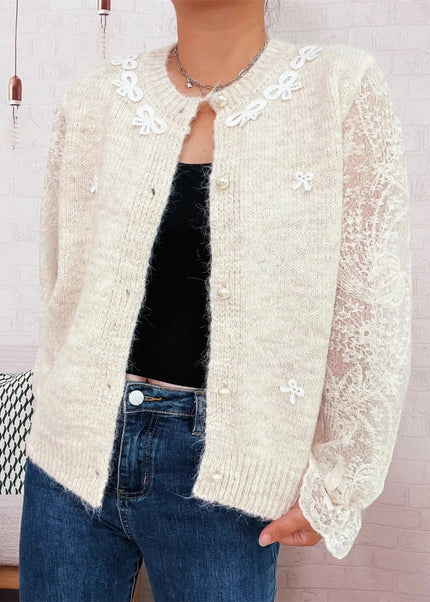 Lace Sleeve Button - Up Cardigan - Trendsi
