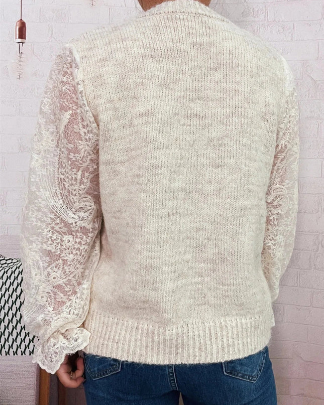 Lace Sleeve Button - Up Cardigan - Trendsi