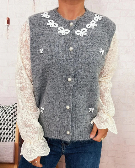 Lace Sleeve Button - Up Cardigan - Trendsi