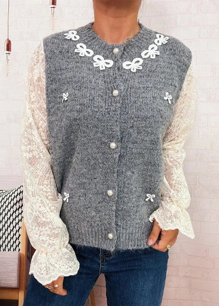 Lace Sleeve Button - Up Cardigan - Trendsi