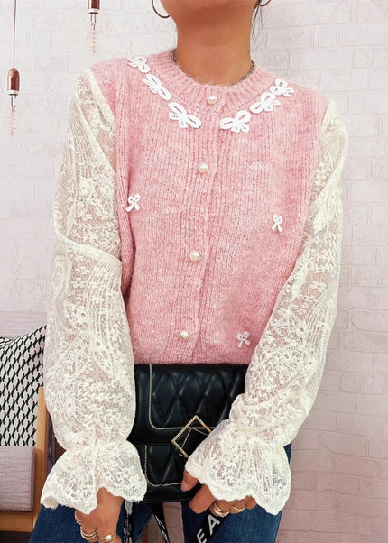 Lace Sleeve Button - Up Cardigan - Trendsi