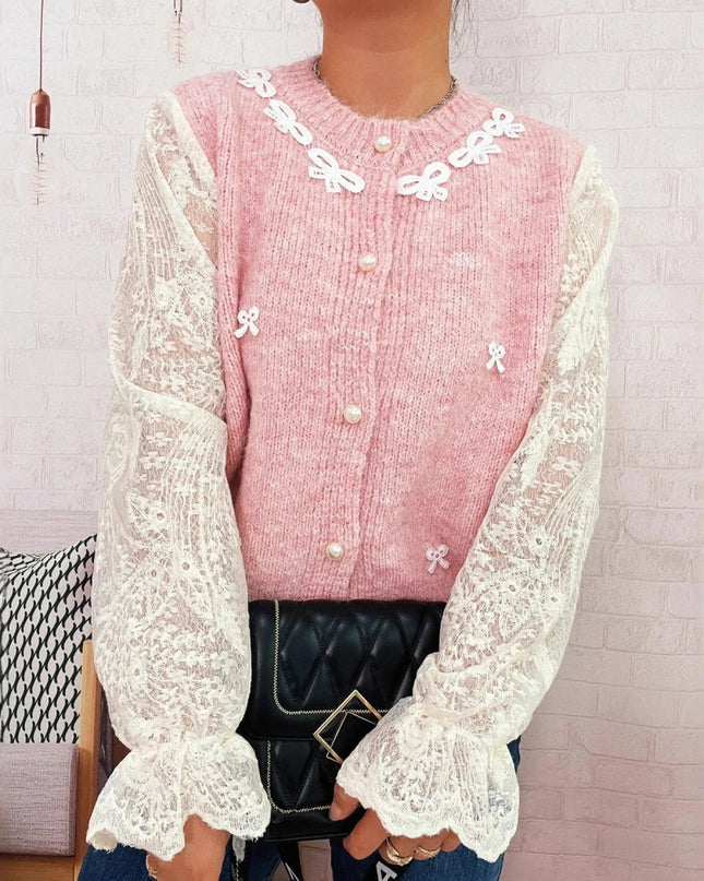 Lace Sleeve Button - Up Cardigan - Trendsi