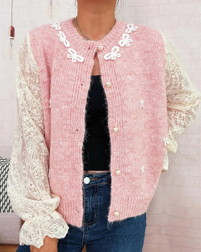 Lace Sleeve Button - Up Cardigan - Trendsi