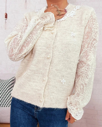 Lace Sleeve Button - Up Cardigan - Trendsi