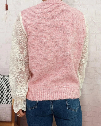 Lace Sleeve Button - Up Cardigan - Trendsi