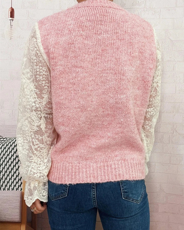 Lace Sleeve Button - Up Cardigan - Trendsi