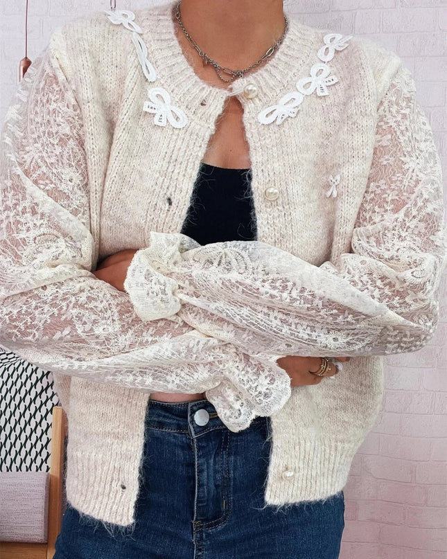 Lace Sleeve Button - Up Cardigan - Trendsi