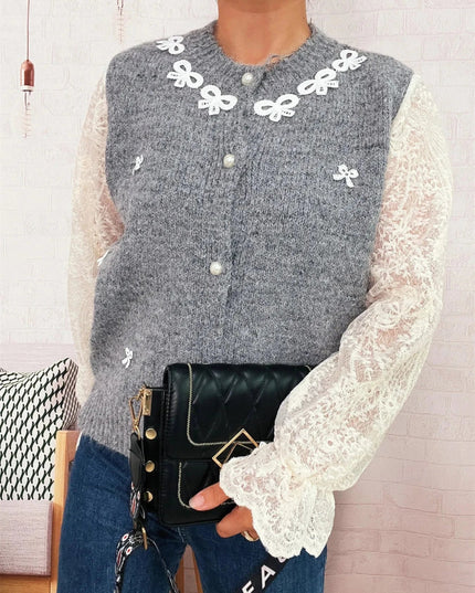 Lace Sleeve Button - Up Cardigan - Trendsi