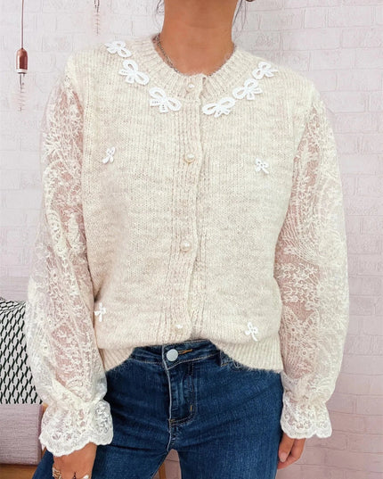 Lace Sleeve Button - Up Cardigan - Trendsi