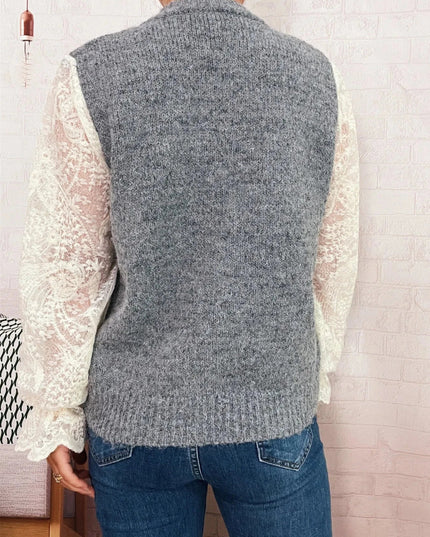 Lace Sleeve Button - Up Cardigan - Trendsi