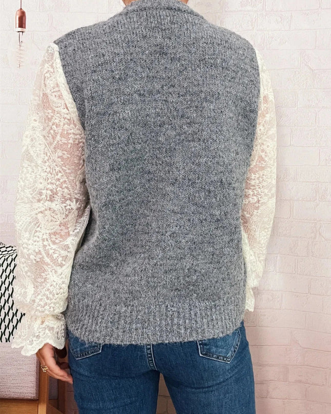 Lace Sleeve Button - Up Cardigan - Trendsi