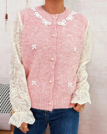 Lace Sleeve Button - Up Cardigan - Trendsi