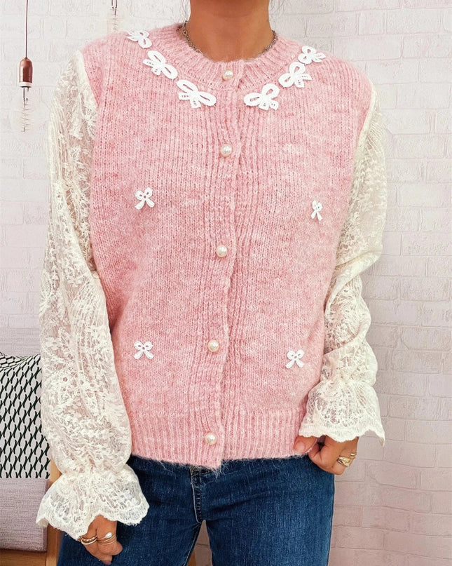 Lace Sleeve Button - Up Cardigan - Trendsi