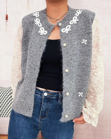 Lace Sleeve Button - Up Cardigan - Trendsi