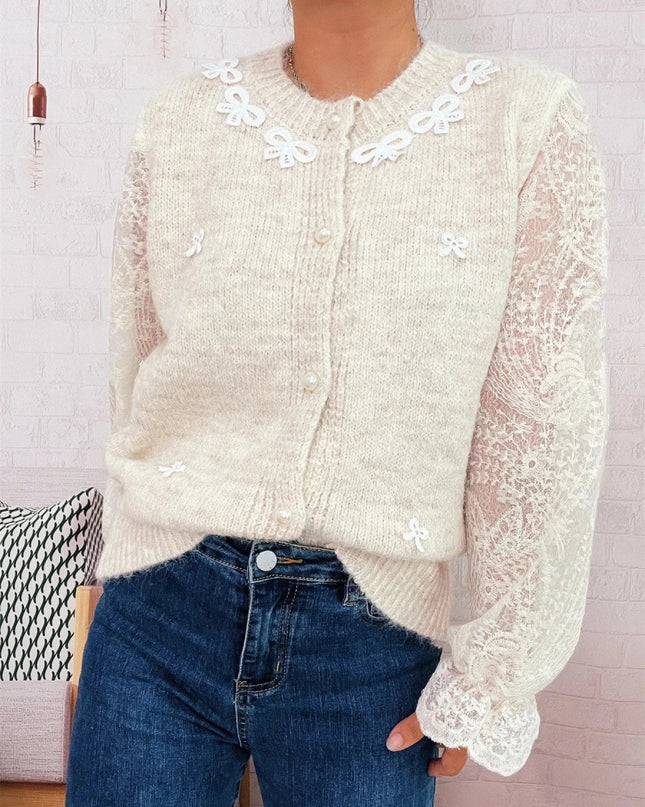 Lace Sleeve Button - Up Cardigan - Trendsi